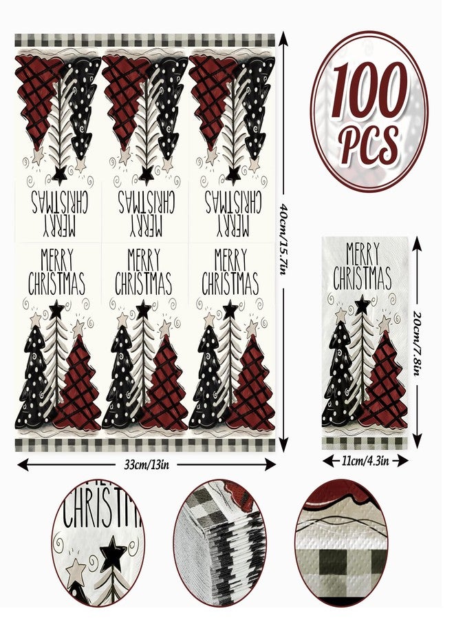 AnyDesign 100 Sheet Christmas Guest Napkins Christmas Tree Disposable Paper Towel Napkins Decorative Hand Napkin Towel for Bathroom Xmas Baby Bridal Shower Party Supplies Table Decor, 4.3 x 7.8 Inch - Image 2